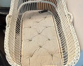 Vintage Wicker Baby Bassinet or Crib on Wheels