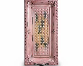 Distressed Pink Metal Tray with Handles