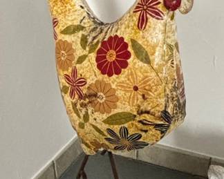 Floral Fabric Rooster and Stone Cat Figurine Set