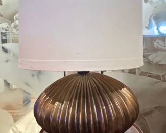 Ribbed Gourd Table Lamp with Brass Finish
