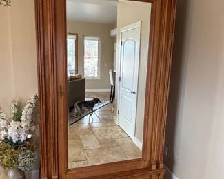Antique Carved Oak Armoire with Mirror