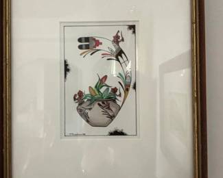 Native American Pottery and Corn Watercolor Painting by A. Sundown