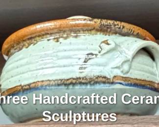 Set of Three Handcrafted Ceramic Fruit Sculptures