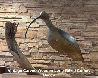 Vintage Carved Wooden LongBilled Curlew Decoy