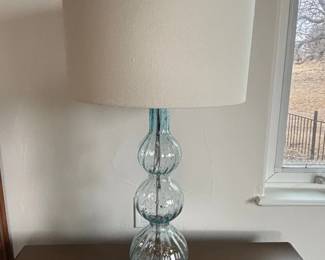 Teal Blown Glass TripleSphere Table Lamp with Acrylic Base