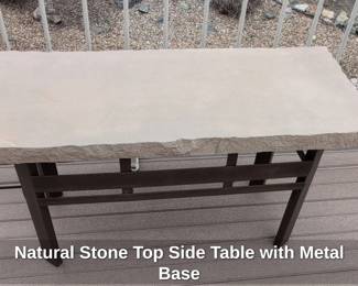 Natural Stone Top Side Table with Metal Base