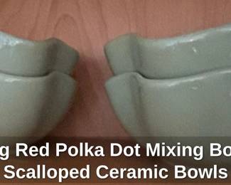 Fire King Red Polka Dot Mixing Bowls and Scalloped Ceramic Bowls second image
