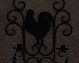 Wrought Iron Rooster Wall Sconce with Candle Holders