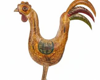 Folk Art Wooden Rooster Sculpture
