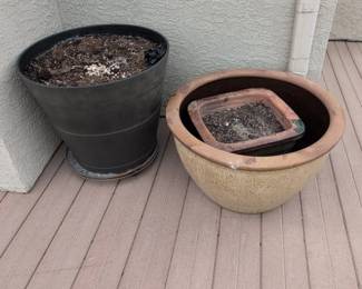 Terracotta and Black Plastic Planters