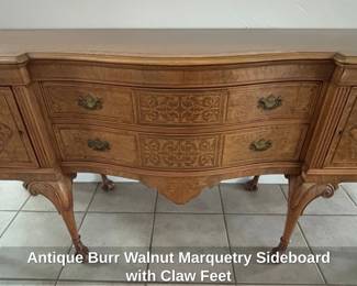 Antique Burr Walnut Marquetry Sideboard with Claw Feet second image