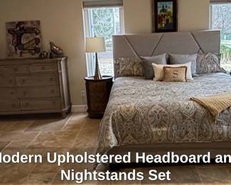 Modern Upholstered Headboard and Nightstands Set