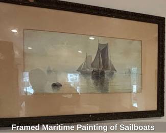 Framed Maritime Painting of Sailboats