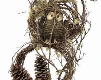 Rustic Woodland Owl Nest Wreath with Pinecones