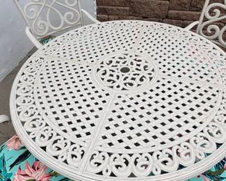 White Cast Aluminum Patio Dining Set with Floral Cushions second image