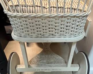 Vintage Wicker Baby Bassinet or Crib on Wheels second image