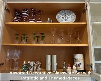 Assorted Decorative Glassware Set with Patriotic and Themed Pieces