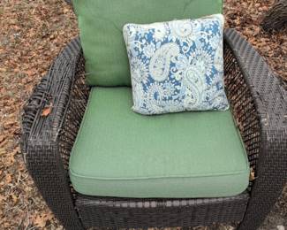 JOYSIDE Wicker Outdoor Rocking Chair with Green Cushions