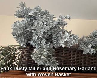 Faux Dusty Miller and Rosemary Garland with Woven Basket