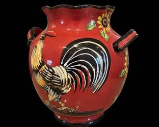 Red Ceramic Rooster and Sunflower Pitcher