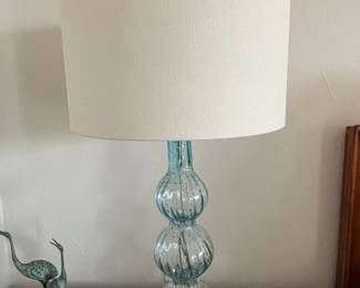 Teal Blown Glass TripleSphere Table Lamp with Acrylic Base second image