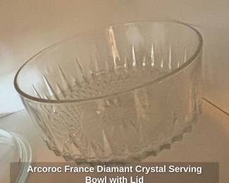 Arcoroc France Diamant Crystal Serving Bowl with Lid