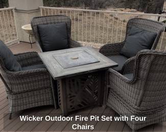 Wicker Outdoor Fire Pit Set with Four Chairs