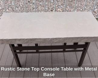 Rustic Stone Top Console Table with Metal Base