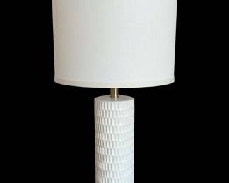 White Ceramic Textured Table Lamp with Linen Shade