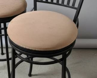 Set of Swivel Bar Stools with Upholstered Seats and Slatted Backs second image