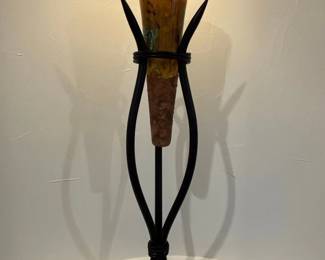 Artisan Petrified Wood and Wrought Iron Table Lamp