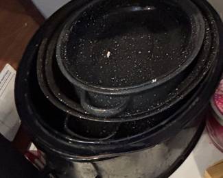 Vintage Speckled Enamelware Roasting Pan Set