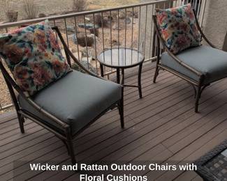 Wicker and Rattan Outdoor Chairs with Floral Cushions