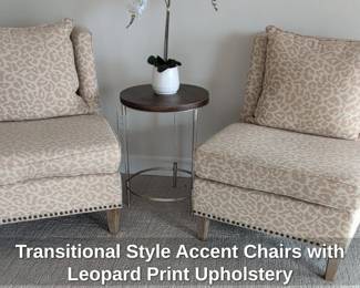 Transitional Style Accent Chairs with Leopard Print Upholstery