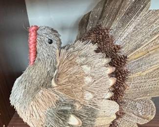 Velvet Pumpkins with Feathers, Faux Berry and Greenery Arrangement, and Straw Turkey third image