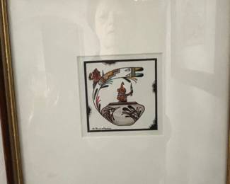 Hopi Edgar Sumatzkuku Ink and Watercolor Painting