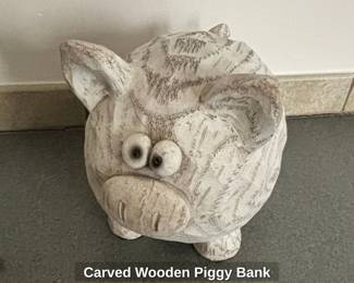 Carved Wooden Piggy Bank