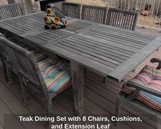 Teak Dining Set with Chairs, Cushions, and Extension Leaf second image