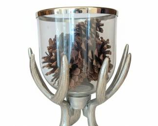 Silver Antler Hurricane Candle Holder
