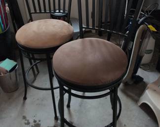 Set of Swivel Bar Stools with Upholstered Seats and Slatted Backs