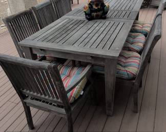 Teak Dining Set with Chairs, Cushions, and Extension Leaf