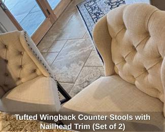 Tufted Wingback Counter Stools with Nailhead Trim Set of 