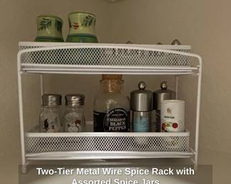 TwoTier Metal Wire Spice Rack with Assorted Spice Jars