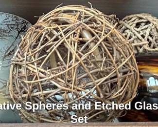 Decorative Spheres and Etched Glass Vase Set