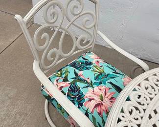 White Cast Aluminum Patio Dining Set with Floral Cushions third image