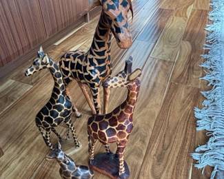 Set of Four HandCarved Wooden Giraffes
