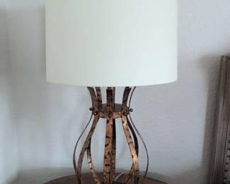 Rustic Open Cage Table Lamp with Drum Shade