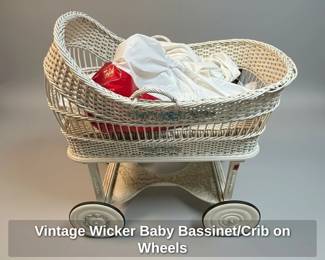 Vintage Wicker Baby Bassinet or Crib on Wheels fourth image