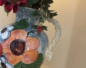 Susan Sargent Signed Orange Purple Floral Pottery Vase third image