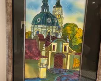 Signed Watercolor Painting of European Cityscape